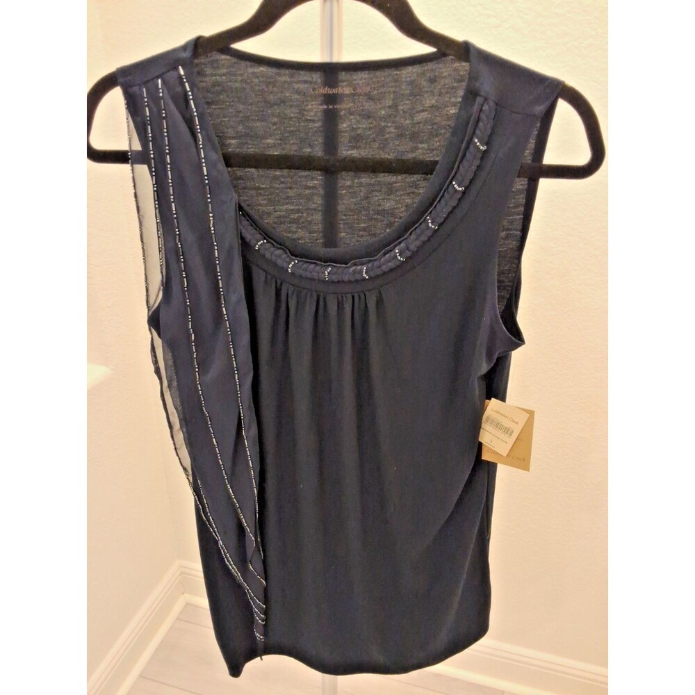 Coldwater Creek NWT Blue Sleeveless Braided Embellished Neck Size S Womens Top